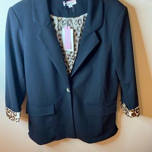 Black Blazer with Leopard Print Lining NEW